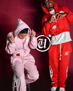 Chándal de 2 piezas con parche de socorro personalizado del fabricante, acampanados y pantalones de chándal Sudadera con capucha, conjunto recortado con lavado ácido de 2 piezas - Product Image 1