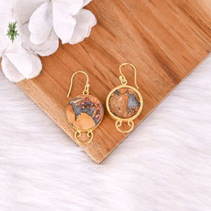 Boucles d'oreilles pendantes en jaspe Malinga en laiton de style bohème pour femmes, cadeau tendance pour les mariages, les fiançailles, les fêtes, les anniversaires - Product Image 4