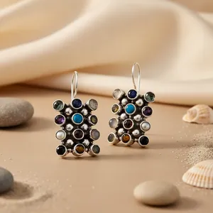 Pendientes colgantes de moda ART PALACE Tai Silver con múltiples gemas para mujer - Product Image 2
