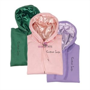 Sudadera con capucha personalizada de tejido de felpa para mujer con forro de satén y logotipo estampado sudadera informal de invierno en talla XL al por mayor - Product Image 3