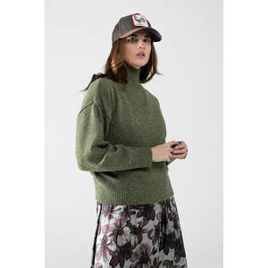 Pull en laine mérinos à col roulé pour femme, tricoté épais, imprimé vert, respirant et décontracté, style quotidien, taille XS pour l'hiver - Product Image 1