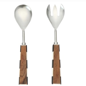 Juego de Cubiertos para Ensalada de Acero Inoxidable con Mango de Madera, Cuchara y Tenedor para Ensalada Personalizados, Utensilios de Cocina, Venta Caliente 2026 - Product Image 1