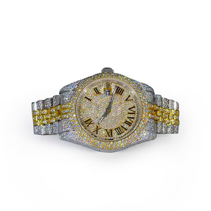 Montre de marque entièrement sertie de diamants plaquée or jaune avec diamants Moissanite VVS, bijoux Hip-Hop - Product Image 1