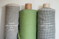 Tissu en lin à carreaux vert sauge non teints, lin de lin adouci lavé au mètre ou au mètre, lin à carreaux pour la couture