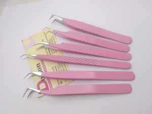 Pinzas de pestañas de Punta curva de acero inoxidable con logotipo personalizado y revestimiento de color rosa para extensión de pestañas y uso de pestañas postizas - Product Image 3