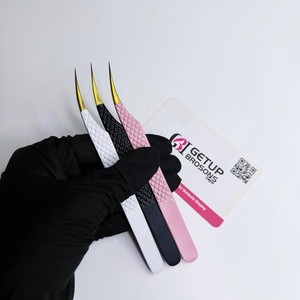 Pince à épiler isolante en acier inoxydable Getup Brosons Impex pour extensions de cils, revêtement en poudre de différentes couleurs, pointe dorée, logo personnalisé - Product Image 1