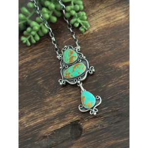 Collier Larry Kaye Kingman en argent sterling avec perles de culture d'eau douce turquoise, motif goutte d'eau, ancre et chiffres perlés, style vintage, idéal pour cadeau de fête - Product Image 3