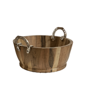 Bol de service en bois avec poignées à pédale de cheval Accueil Cuisine Bol à pâte en bois décoratif Forme ronde Servir les fruits Bol profond - Product Image 1