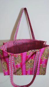 Indian Tiger Print Handmade Cotton Womens Shopping Tote Bag Hand Block Printed Quilted Shoulder Bag Stylish Fashion Accessory - Product Image 3