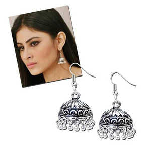 Pendientes de araña de moda Jeweljunk oxidados Jhumki con cuentas de plata 1309305 - Product Image 1
