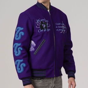 เสื้อแจ็คเก็ตเบสบอลแขนหนังแท้ผ้าขนสัตว์100% ปักโลโก้ได้ตามต้องการ - Product Image 6