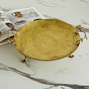 Sang Trọng Brass Phục Vụ Khay Với Hoa Xử Lý Và Dài Đứng Cho Nhà Và Nhà Hàng Có Sẵn Với Số Lượng Lớn Số Lượng Giá - Product Image 1