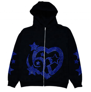 Custom Fleece Silver <b>Rhinestone</b> Men's Hoodies & Sweatshirts <b>Jackets</b> Full Body Zip Up Face Hoodie With Zipper - Product Image 1