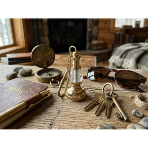 <b>Custom</b> Logo Handcrafted Brass Lantern <b>Keychain</b> with Compass Metal Business Gift - Product Image 1