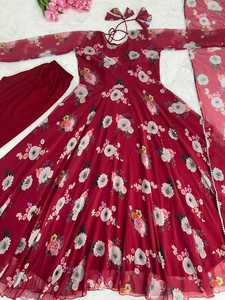 Nuevo Vestido de Fiesta de Georgette Sintética con Estampado Digital y Costuras, Colección Lista para Usar, Vestido Tradicional - Product Image 3