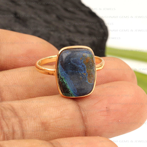 Belle Azurite Malachite Argent Sterling 925 10x14mm Forme Coussin Plaqué Or 18K Eternity Vermeil Déclaration Bijoux pour Femmes - Product Image 2