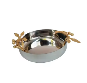 Cuenco para servir comida de forma redonda de Metal de diseño real, acabado dorado para el hogar y la boda, aperitivos de mesa, cuencos para servir, superventas - Product Image 4