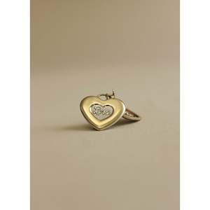 Vintage 10K <b>Solid</b> <b>Gold</b> Double Heart <b>Pendant</b> with 0.2ctw Heart Cut Diamonds Women's Everyday Wear Elegant Jewelry Charm - Product Image 2