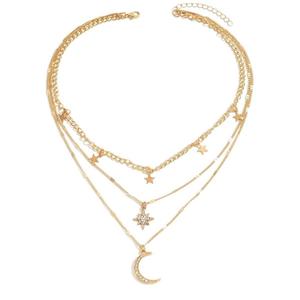 Hot Selling Women's Fashionable Gold Metal Layered Moon Pendant Necklaces - Product Image 1