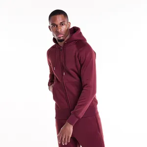 Wholesale Custom Men's Maroon Vintage High Quality 100% Combed Cotton Fleece Full Zip Up Streetwear Hoodie