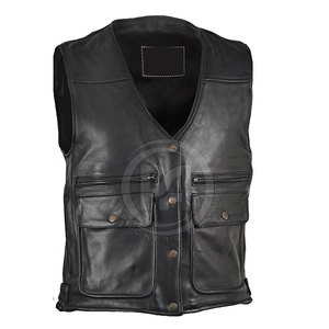 Chaleco de cuero sin mangas para hombre, estilo casual, con acabado premium, para actividades al aire libre y ropa de moda. - Product Image 3