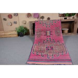 Vintage 3.1 X 9.6ft Kilim Rug in <b>Pink</b> Beige Flat Weave Turkish Decor Patchwork Pattern Latex Backing for Hallway Rectangle Decor - Product Image 5