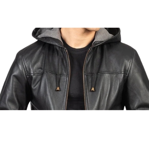 Veste d'hiver en cuir véritable d'origine pour homme, col montant, logo frontal, imperméable, à capuche, écologique, OEM, haute qualité, personnalisée - Product Image 4