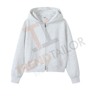 Sudadera Corta Extra Grande para Mujer, 350GSM, 100% Algodón Felpa, Cierre de 2 Vías, Color Gris Liso - Product Image 6