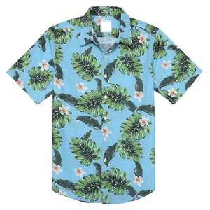 Chemise Hawaïenne Homme Manches Courtes Imprimé Floral Bleu Clair Coton Lin Écologique Séchage Rapide Col Rabattu pour Vacances - Product Image 1
