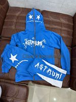 Conjunto de chándal de invierno para hombre 100% algodón Street Wear estilo 3D para Puff Print Rhinestone Full Zip up Hoodie & Flare Sweatpants