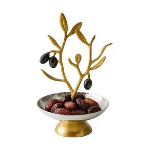 Golden Metal Date <b>Bowl</b> with Leaf Handle Luxury Khajoor Dish Dry Fruit Vessel for Iftar Ramadan and Eid Gifting - Product Image 6