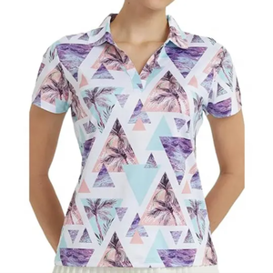 Polo ajustado con estampado de sublimación de secado rápido transpirable elástico de LICRA de poliéster para mujer - Product Image 4