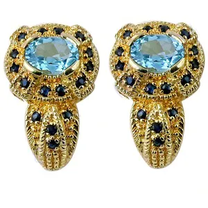 Silver Blue Topaz Women's Fine Jewelry 18K Gold Plated Drop Earrings Sapphire Pearl Diamond Trendy <b>Flower</b> Shape - Product Image 3