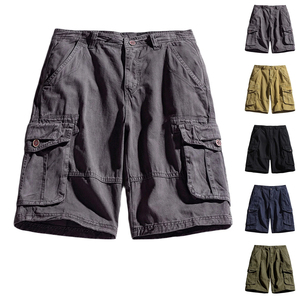 Pantalones Cortos Cargo para Hombre, Cintura Elástica Media, Corte Holgado, Diseño Sólido, Casuales, Multibolsillos, de Lona, Protección UV, para Playa - Product Image 1