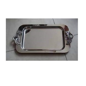 Stainless Steel Serving <b>Tray</b> with Decorative Handle Unique Shape for Home Hotel or Tabletop for Food Desserts or Beverages - Product Image 1