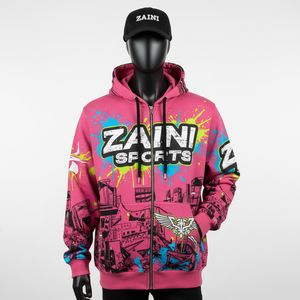 Premium 320 GSM Fleece Zipper Hoodie Streetwear estilo suave mezcla de algodón tela Multicolor estampado personalizado Logo Zip Basics Hoodie - Product Image 1