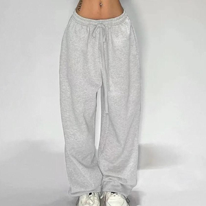 Pantalones de chándal de estilo callejero informales Vintage de Hip Hop, pantalones largos con cordón de pierna ancha holgados de algodón puro para mujer, ropa Premium - Product Image 1