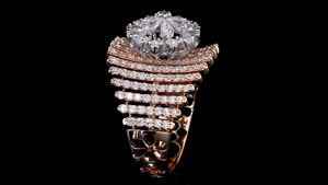 Anillo de Lujo con Diamante Cultivado en Laboratorio con Corte de Pera y Diseño Floral, Chapado en Rodio sobre Oro de 14 Quilates, Banda Ancha, para Bodas y Fiestas - Product Image 5