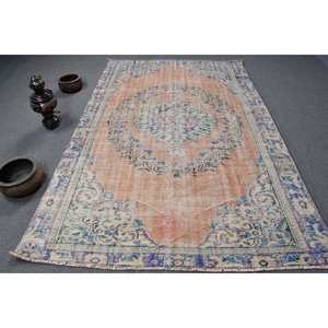 Alfombra turca Vintage azul Beige clásica 5,9X8,9 pies tejido plano de lana con patrón de retazos para decoraciones de sala de estar pasillos - Product Image 1