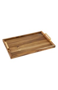 Planche de service rectangulaire en bois massif avec poignées en métal |   Plateau ottoman en noyer de luxe personnalisé pour le café et le thé. - Product Image 6