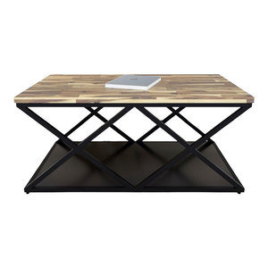 Industrial Design Two-Tiered <b>Sofa</b> <b>Table</b> 100x60x45cm Durable Mango Wood Top and Iron Frame TT68150 - Product Image 1