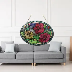 Customized UV Printing "three Trumpet Flowers" Hanging Pendant Round Wall Hangings Home Decor