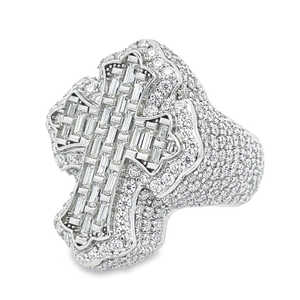 Iced Out Jewelry 925 Sterling Silver Leb Grown Cross Ring Hip Hop baguette Diamond Ring Anillos personalizados para hombres - Product Image 1