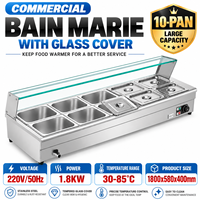 Bain-marie électrique commercial 1800W 220V à 10 bacs en acier inoxydable avec couvercle en verre, chauffe-plats de comptoir pour buffet
