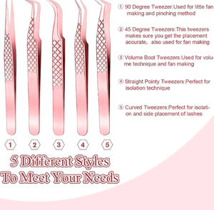 Ensemble de pinces à épiler professionnelles en acier inoxydable 5 pièces pointe en fibre pointue pour l'épilation des sourcils Extension de cils - Product Image 3