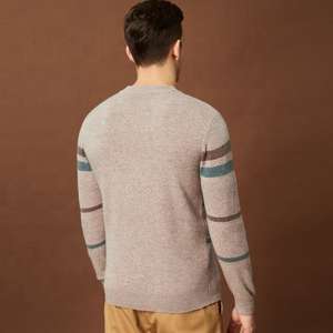<b>Men</b> Striped Round Neck Winter <b>Sweater</b> Soft <b>Wool</b> Blend Classic Casual Warm Pullover - Product Image 2