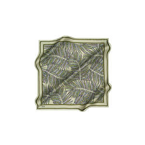 Green Polyester Silk Twill Square <b>Leaf</b> Pattern Scarf for Summer - Product Image 1