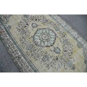 Classic Vintage Turkish Rug 5.2 X 9ft <b>Yellow</b> Green Patchwork Design <b>Wool</b> Flat Weave for Living Room Decorations Latex Backed - Product Image 5