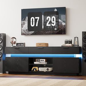 Mueble de TV Moderno de Madera Negra con Luces LED para Sala de Estar, Centro de Entretenimiento con Gran Espacio de Almacenamiento, Venta al Por Mayor - Product Image 2