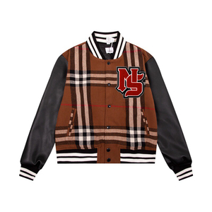 Blouson universitaire en denim de haute qualité avec imprimé tartan, broderie chenille, motif lettres, respirant, collection printemps - Product Image 1
